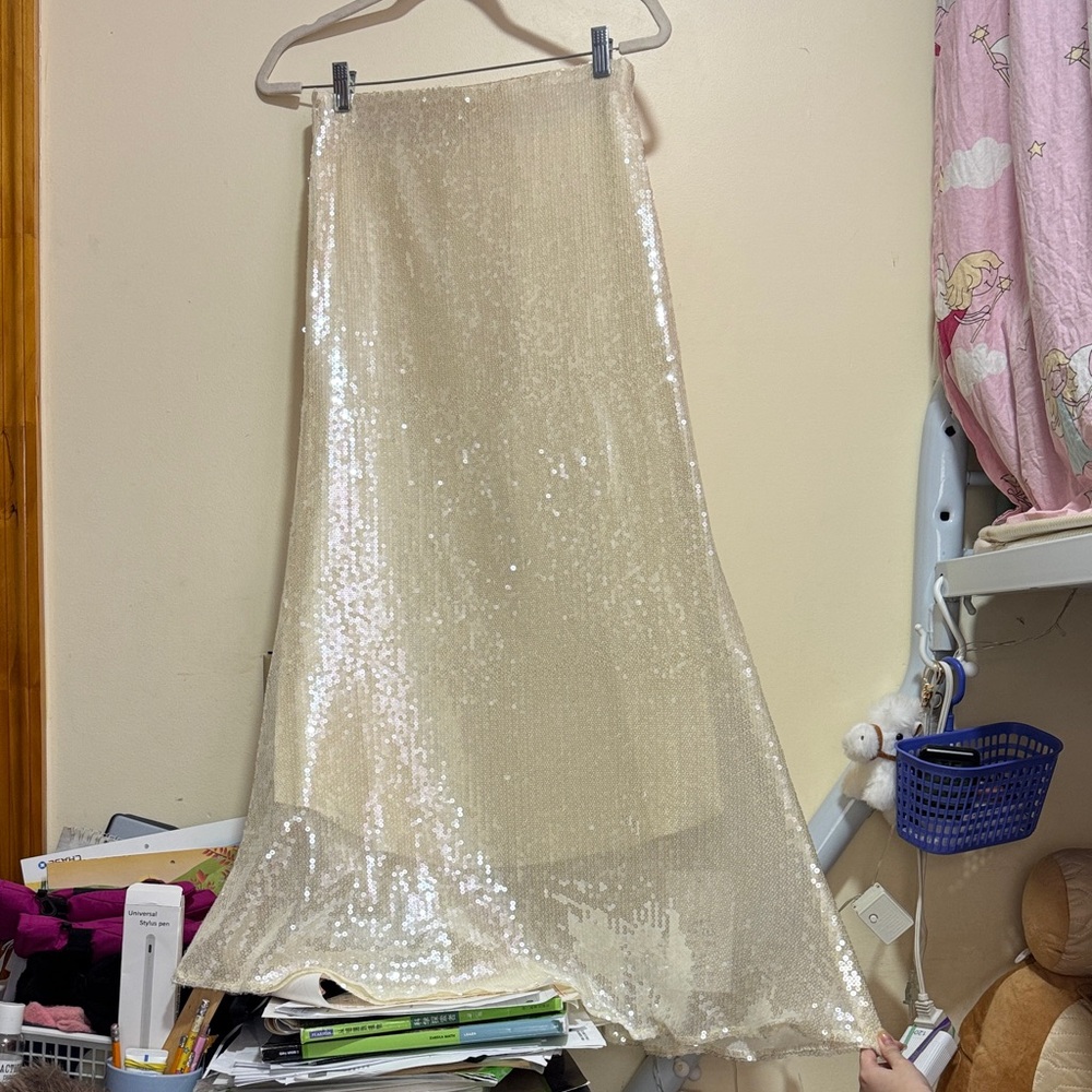 Sequin Cream Maxi Skirt - Elegant Evening Wear
